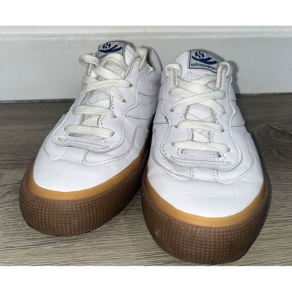 Superga Womens Leatther Low Top Lace Up Fashion Sneakers White Brown Size 7 - Picture 2 of 10